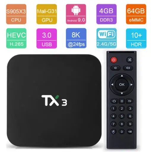ТВ приставка tanix TX3 Amlogic S905X3 Android 9 0 четырехъядерная 2 4G/5 ГГц Wifi BT H.265 8K медиаплеер