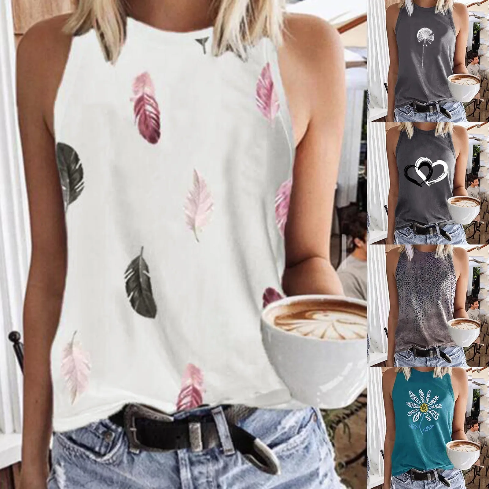 

58# Tops Women 2021 Harajuku Blouse O-neck Sleeveless Workout Shirts Casual Loose Graphic Tank Tops Shirts Camisetas De Mujer