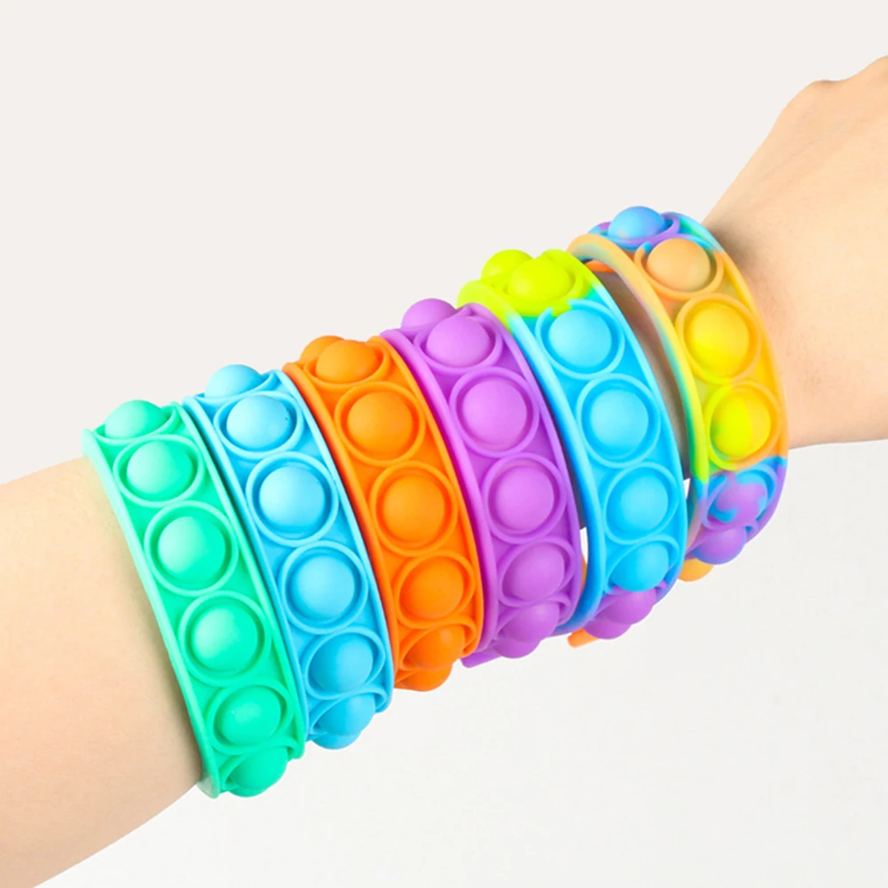 

Silicone Bracelet Wristband Sensory Toy Push Bubble Fidget toys Anti-stress Relaxing Toy Special Needs Concentration Rainbow