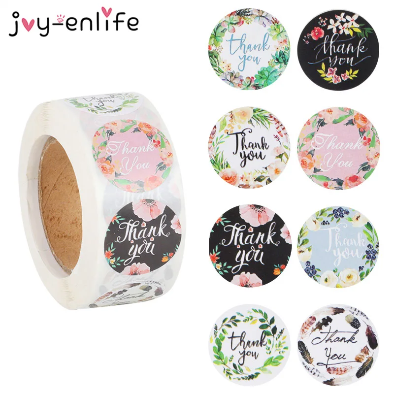 

500pcs/roll Thank You Stickers Seal Labels Scrapbook Handmade Sticker Circle Stationery Food Hand Made Deco for Envelope Gift