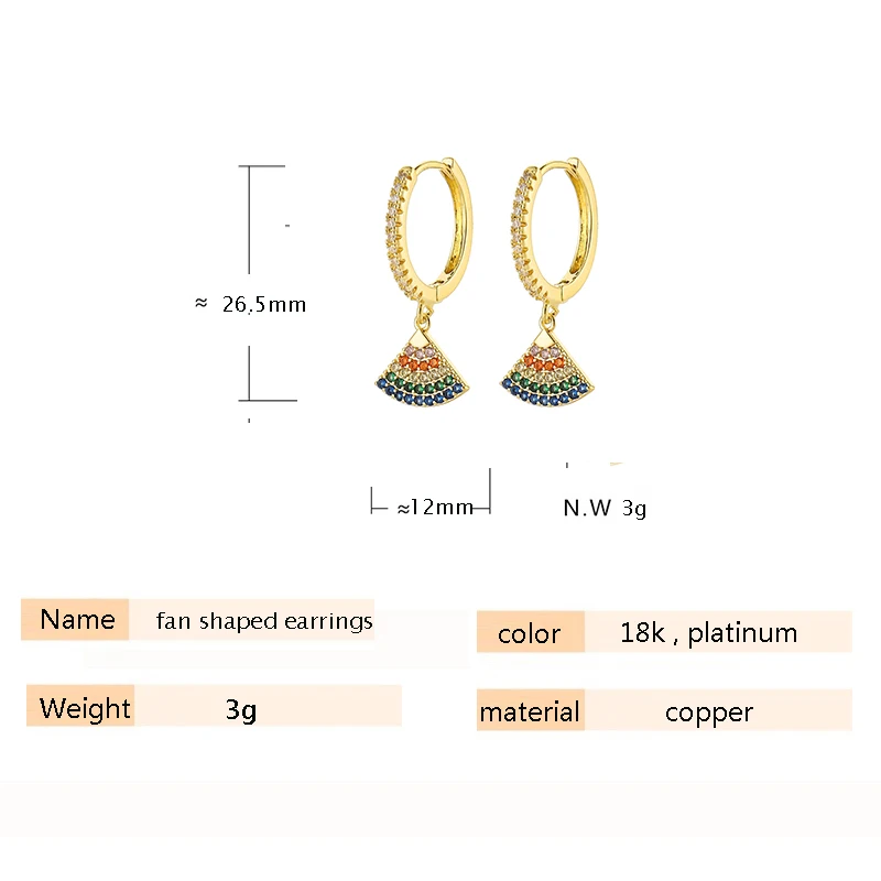 

Fashion Geometric Fan Shape pendant Earrings classic Rainbow Crystal Hoop Earrings For Women vintage Jewelry