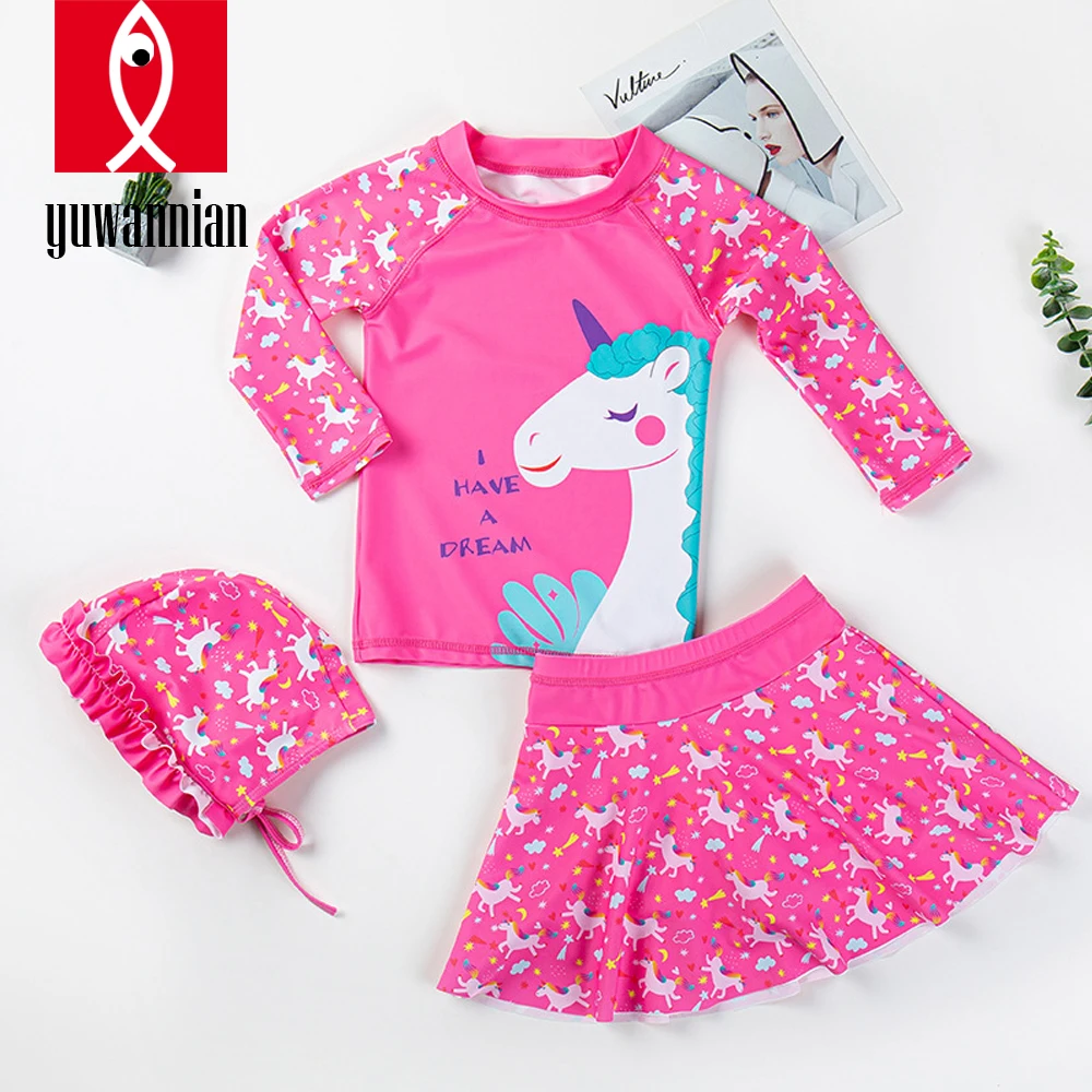 Детский костюм для плавания маленьких девочек 3 шт. юбка с шапочкой милый и