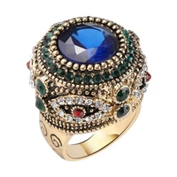 megin d gold plated blue stone luxury zircon resin boho vintage indian rings for women wedding couple friends gift jewelry bague