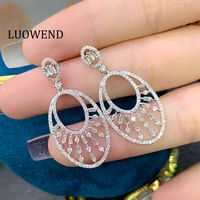 luowend 18k solid white gold earrings luxury real natural diamond earring women engagement wedding drop earrings dangle design
