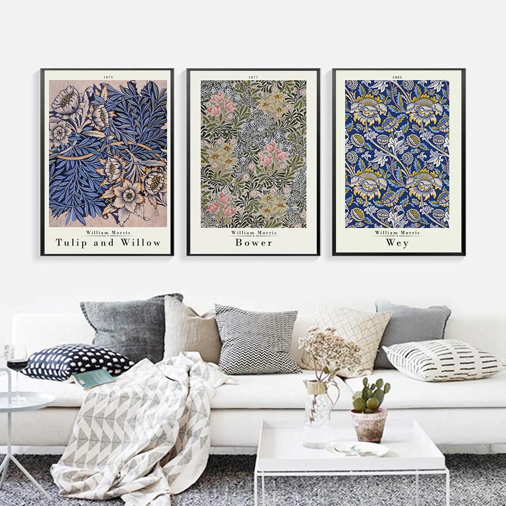 Холст с изображением Вильяма Морриса цветные цветы розы листья выставки