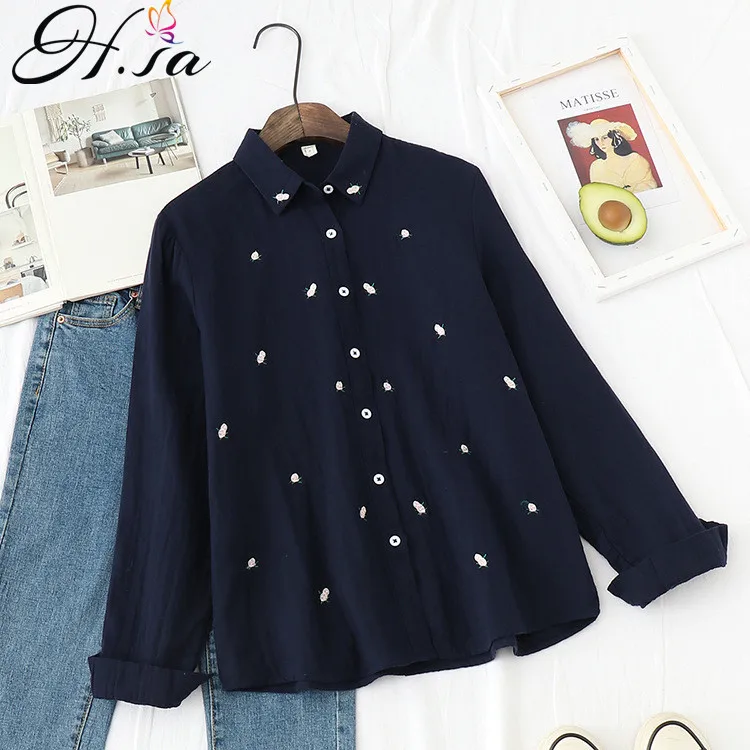 Женские блузки и рубашки из хлопчатобумажной пряжи H. SA весенние белые Блузы с