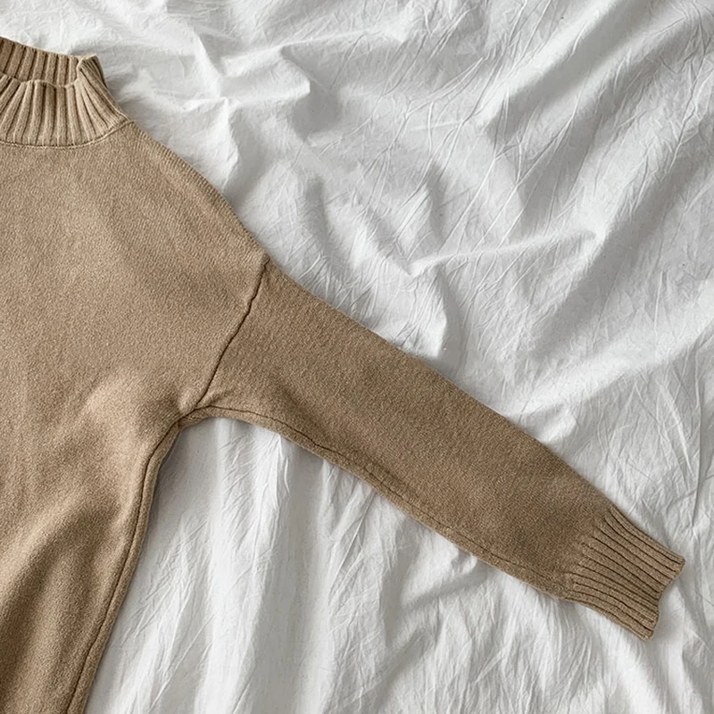 

Pullovers Women Winter Mock-neck Warm Sweaters Baggy Solid Elegant Leisure Simple Knitted Outwear Tops Students Harajuku Ins New