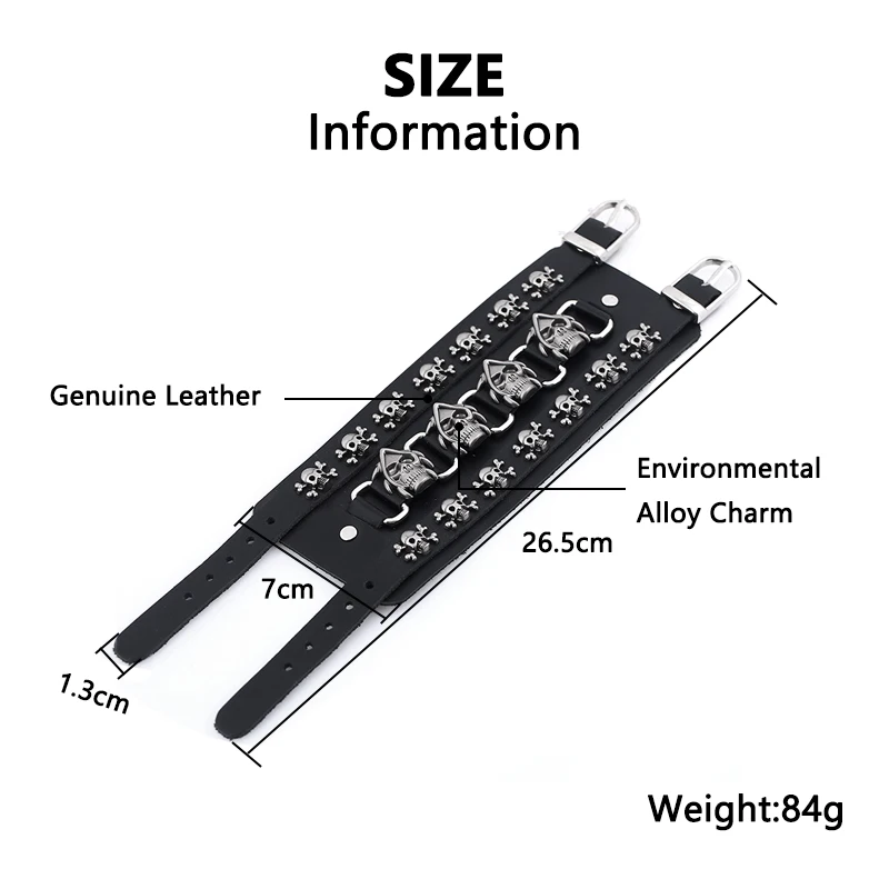 Мужской широкий Браслет манжета из натуральной яловой кожи в стиле панк|Браслеты