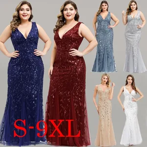 Женское вечернее платье-русалка, Элегантное Длинное Платье с v-образным вырезом и блестками, для выпускного вечера, размера плюс