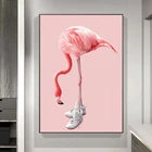 Скандинавский стиль Розовые Красивые Фламинго с обувью минимализм Картина на холсте плакаты и принты настенные картины для декора гостиной