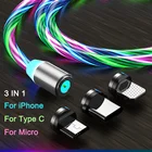 Магнитный светящийся зарядный кабель 3 в 1, шнур зарядного устройства для Samsung LED Micro USB Type C для Iphone