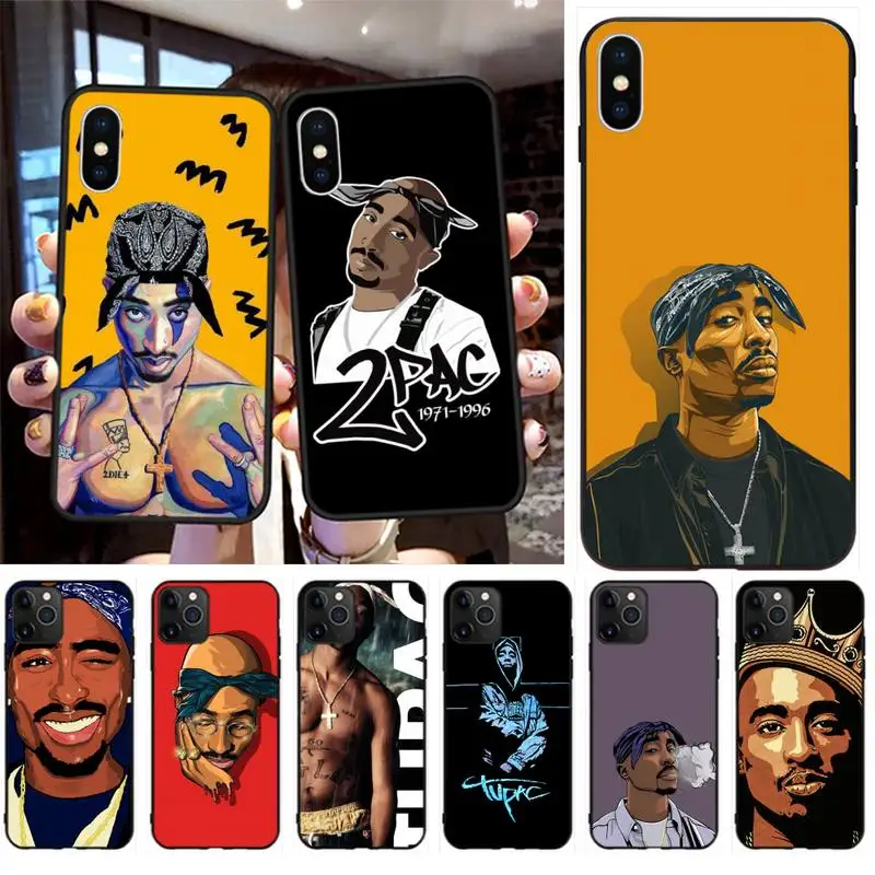 Рэппер 2pac Тупак черный мягкий чехол для телефона iPhone 11 pro XS MAX 8 7 6 6S Plus X 5S SE 2020 XR