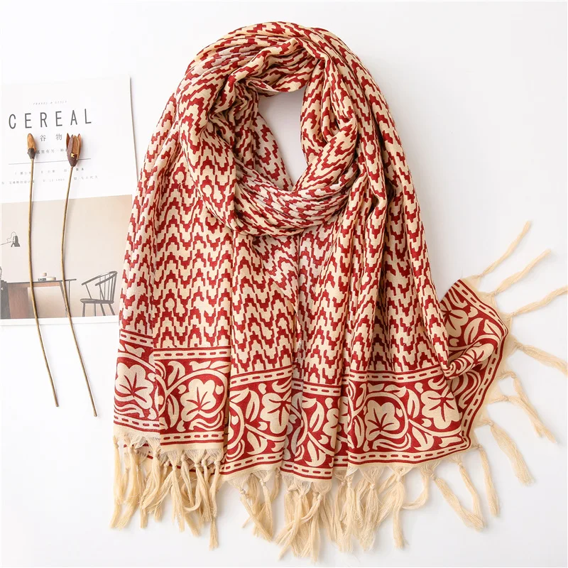 

Fashion Aztec Ethnic Geometric Tassel Viscose Shawl Scarf Women Print Neckerchief Snood Luxury Brand Foulards Muslim Hijab Sjaal