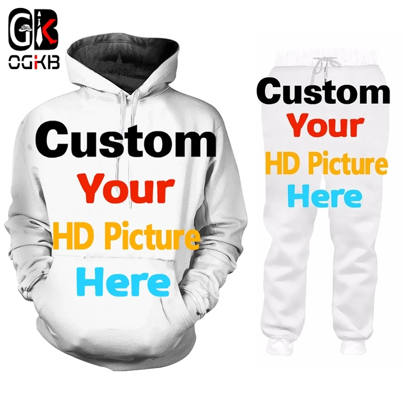 Custom Tracksuit 2 Piec Pants Sets Men And Women Custom Own Pictures 3D Printing Hoodie Tracksuit Jogging Pants DIY Clothing