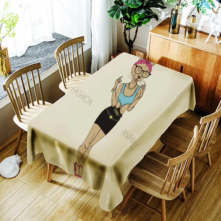 

Modern style washable waterproof printing cute cartoon animal pattern household tablecloth