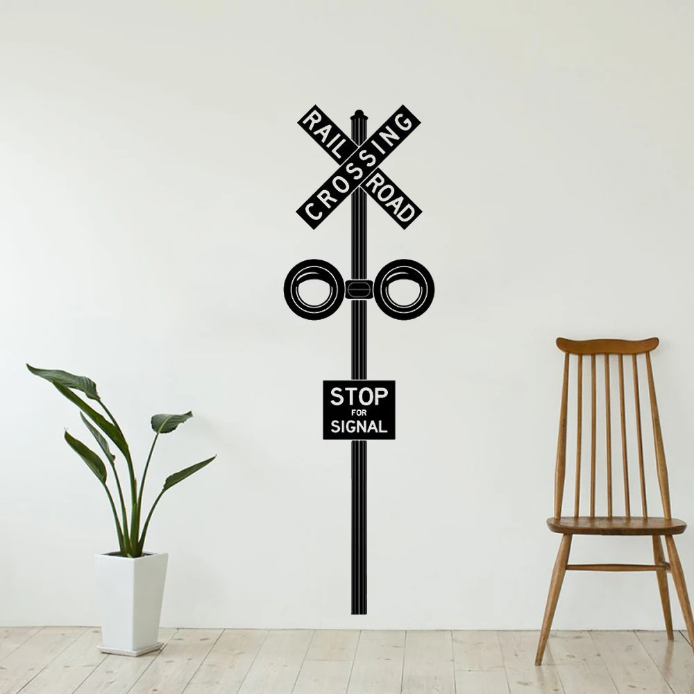 

Railroad Crossing Sign Wall Art Stickers Train Theme Wall Decals for Playroom Child Nursery Decor Vinyl Removable dw10237