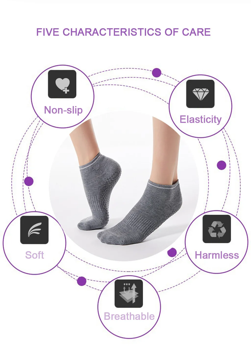 Женские спортивные носки Для Йоги Нескользящие силиконовые с пятью пальцами 5