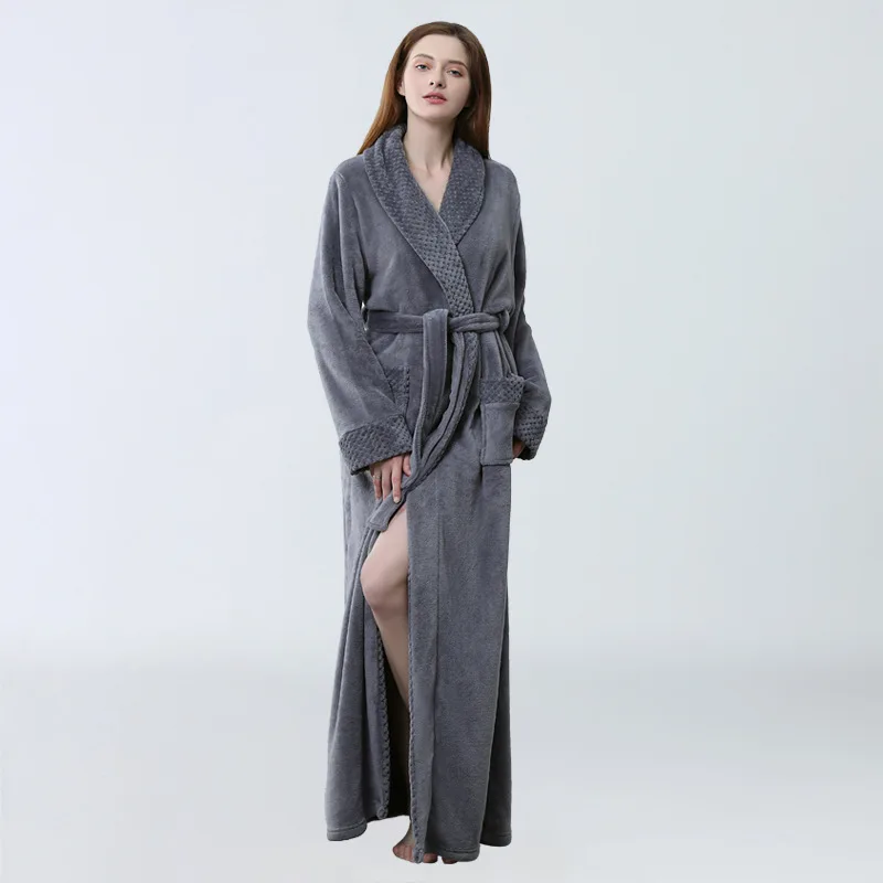

Women Autumn Oversize Thicken Flannel Bathrobe Female Nightwear Daily Casual Home Lounge Robe Sleepwear
