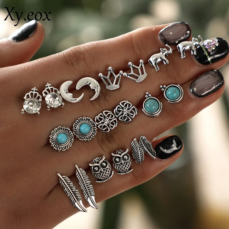 Серьги-гвоздики бирюзовые женские 10 пар/комплект | Украшения и аксессуары