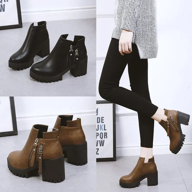 Ботинки женские резиновые ботинки на платформе круглый носок высокий каблук