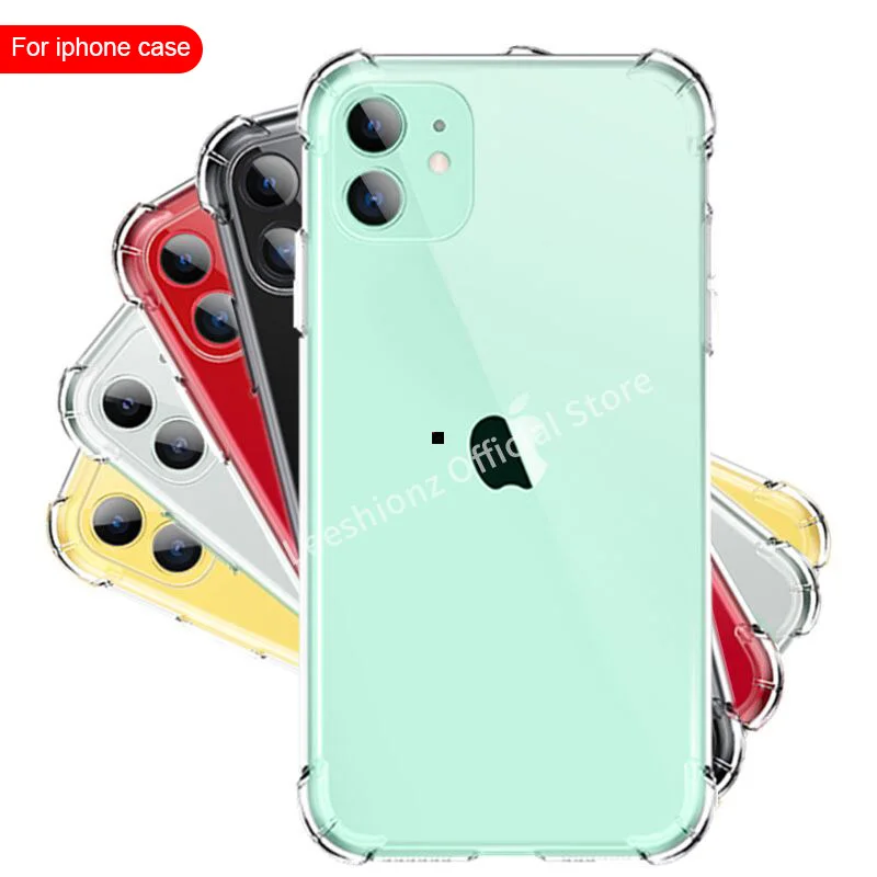 Противоударный чехол для телефона iPhone 12 11 Pro X XS Max Прозрачная мягкая задняя крышка