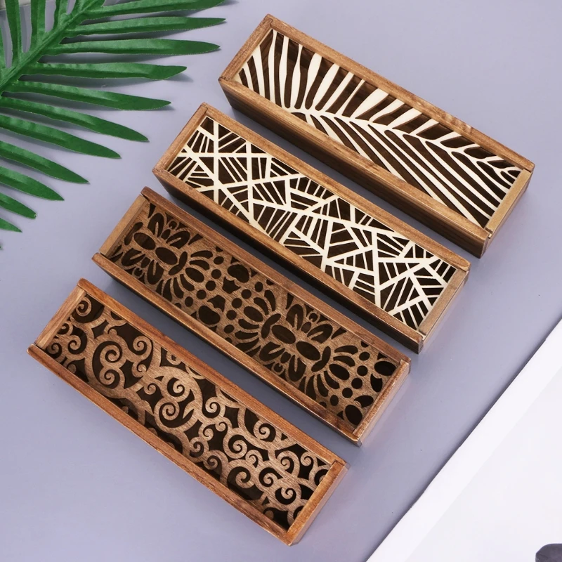 

Retro Wooden Stationery Case Hollow Out Boxes Desktop Pencil Storage Organizer DXAB