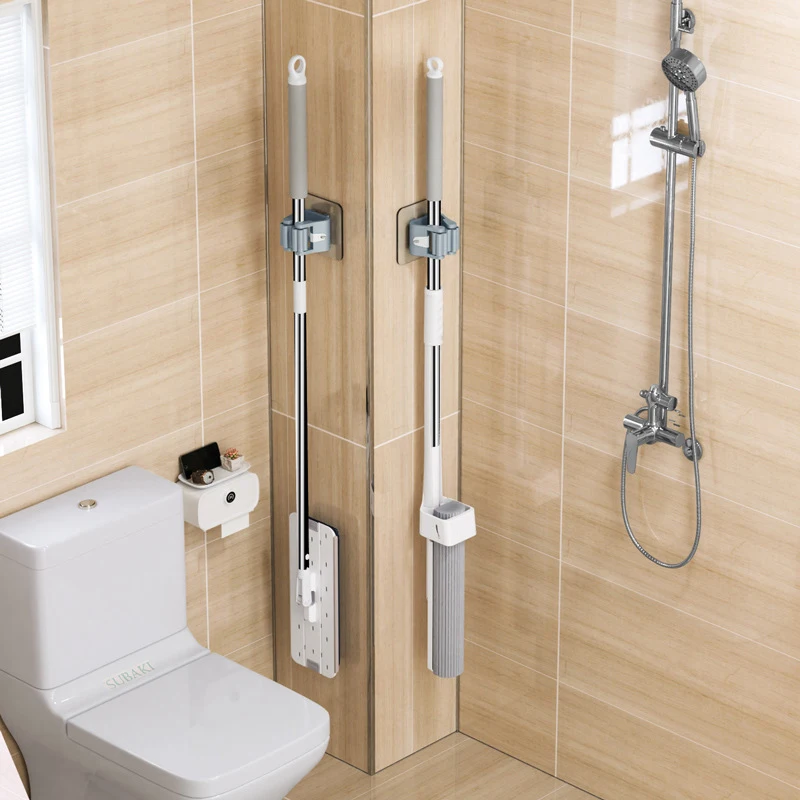 

Wall Mounted Mop Organizer Holder Brush Broom Hanger Home Storage Rack Bathroom Suction Hanging Pipe Hooks Household Tools home