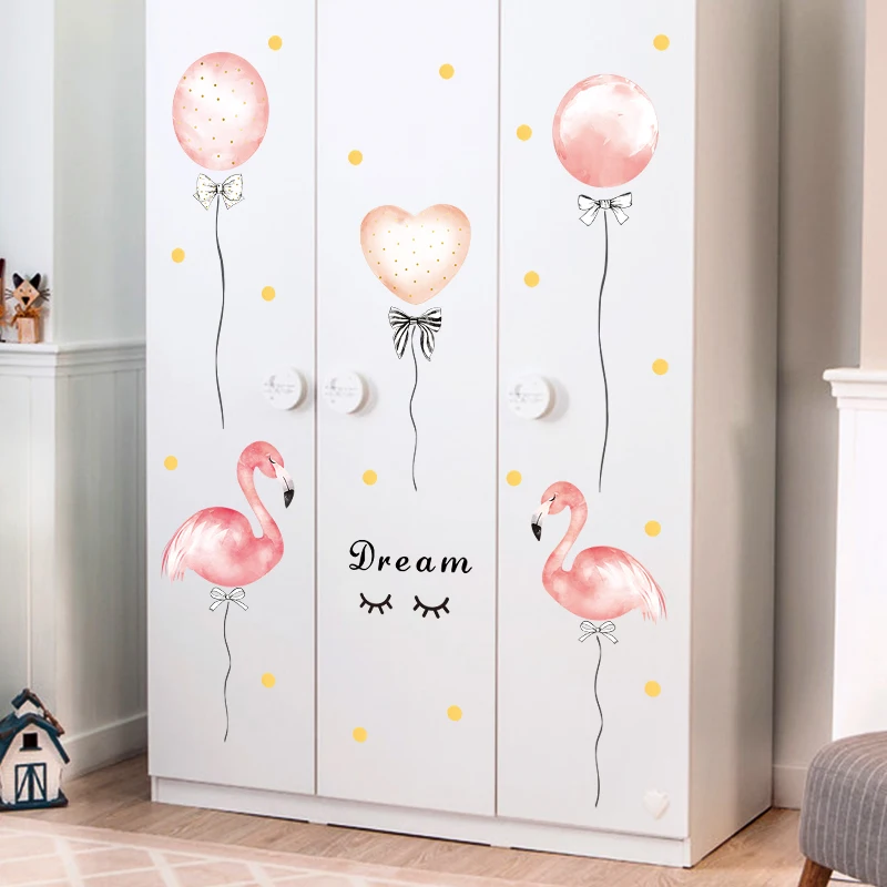 Dormitory girl room decoration flamingo balloon pink wall stickers warm bedroom home decor DIY self-adhesive wardrobe | Дом и сад
