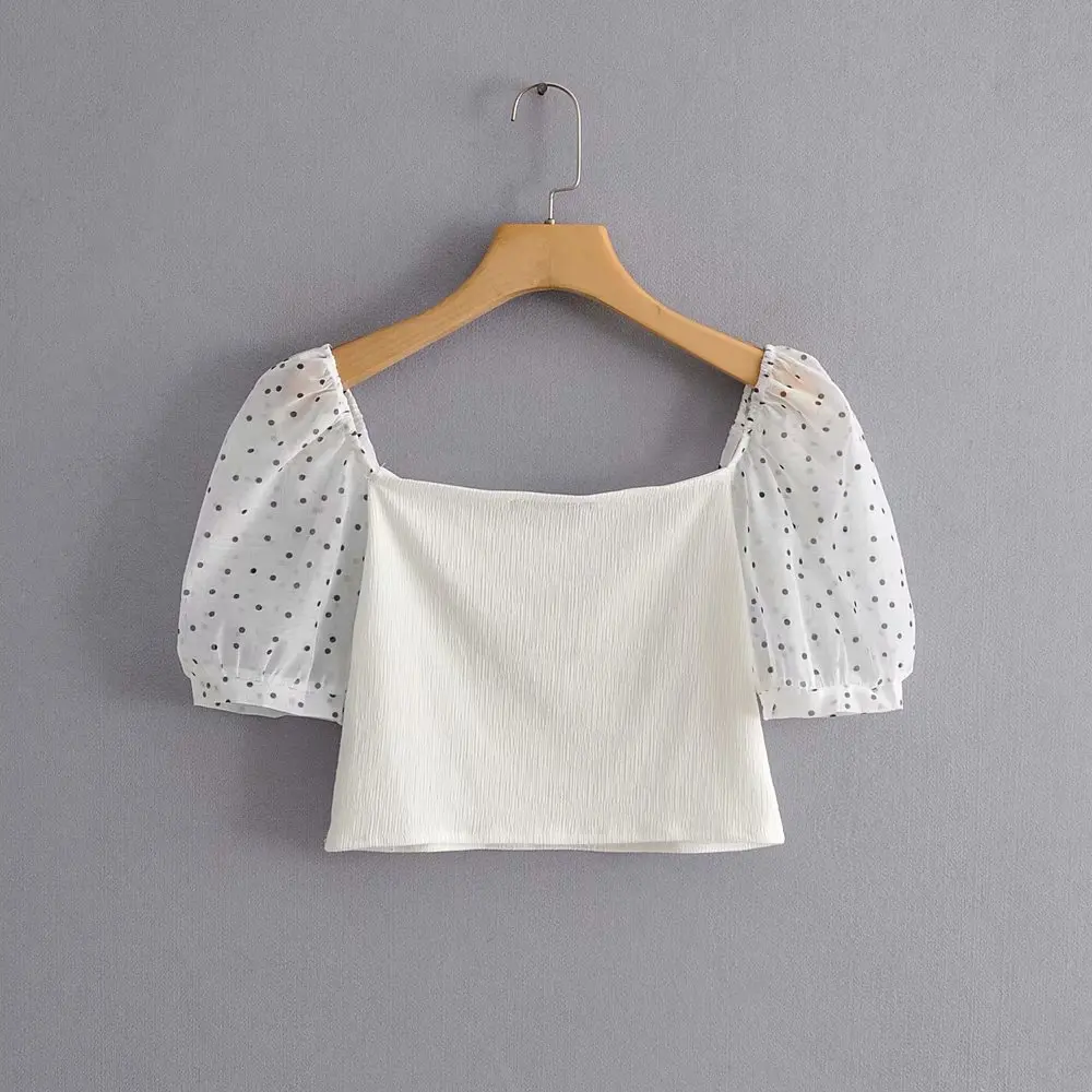 2019 новые женские повседневные рубашки в горошек с пышными рукавами шикарные