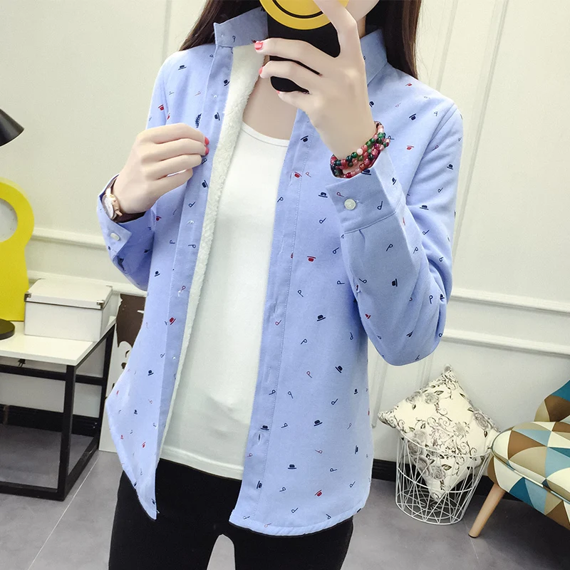 2019 Корейские осенние весенние плотные теплые женские топы и блузки с принтом