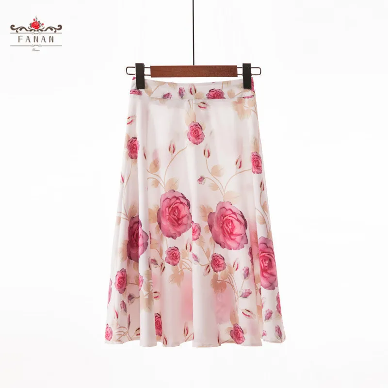 

High Waist Women Skirts Knee-length Skirts Spring Casual Floral Printing Swing Midi Skirt Fashion Pleated Ladies Bottoms