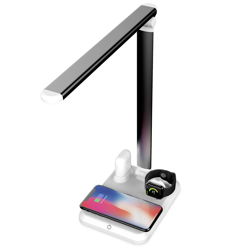 

4 In 1 LED Desk Lamp Fast Wireless Charger Adjustable Angle Charging Table Bedside Night Light JS23