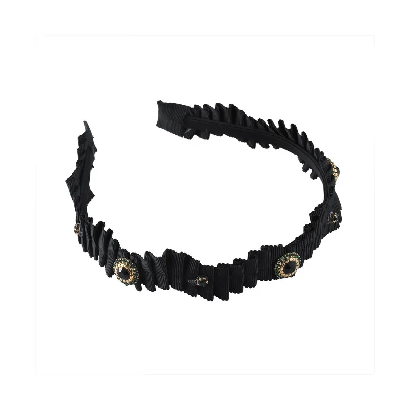 

LOVOACC Korea Retro Black Pleated Velvet Headband for Women Bling Rhinestone Irregular Wide Brimmed Hair Band Hair Accessories