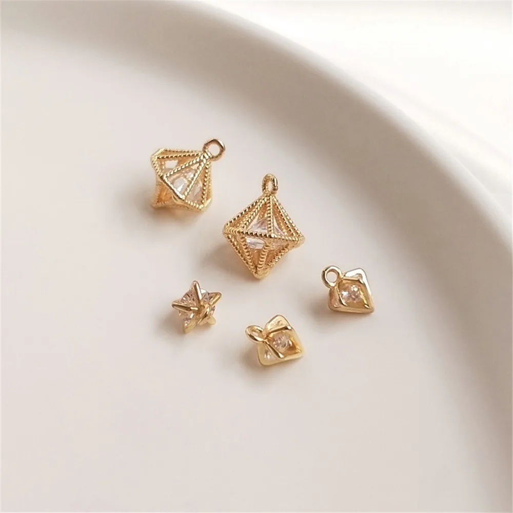 

14K Gold Filled Conical diamond shaped bag zircon pendant DIY pendant earrings pendant necklace pendant