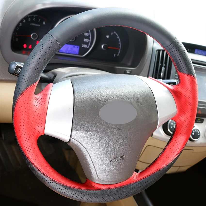 Прошитый вручную черный красный кожаный Противоскользящий чехол рулевого