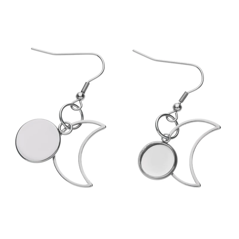 

10pcs/Lot Stainless 14x20mm Crescent Moon Shape Round Cabochon Blank Setting Earring Hook Base Tray For DIY Jewelry Accessories