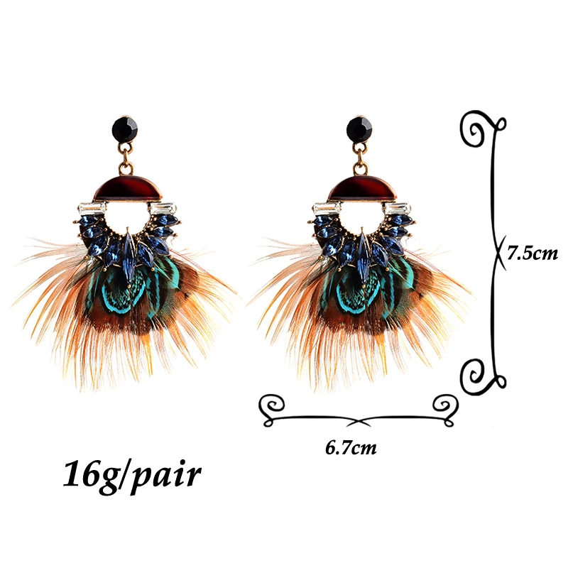 

New Arrival Luxury Crystal Drop Earrings High-Quality Vintage Handmade Feather Earring Jewelry Wholesale Accessories For Women