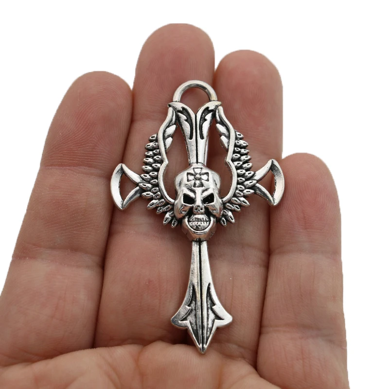 

6PCS Silver Plated Cross Skull Charm Pendants for Jewelry Making Bracelet DIY Accessories 61x38mm