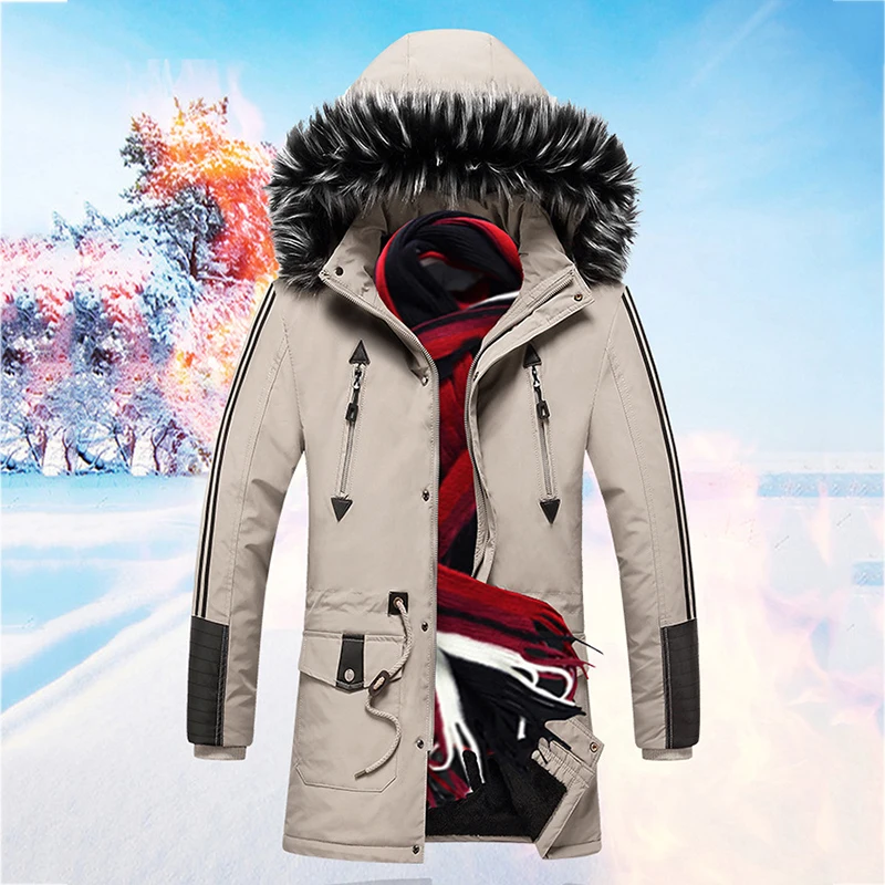 

Men's Coat White Plush Coat Winter Cotton Coat Hooded Warm Outwear with Zipper HB88