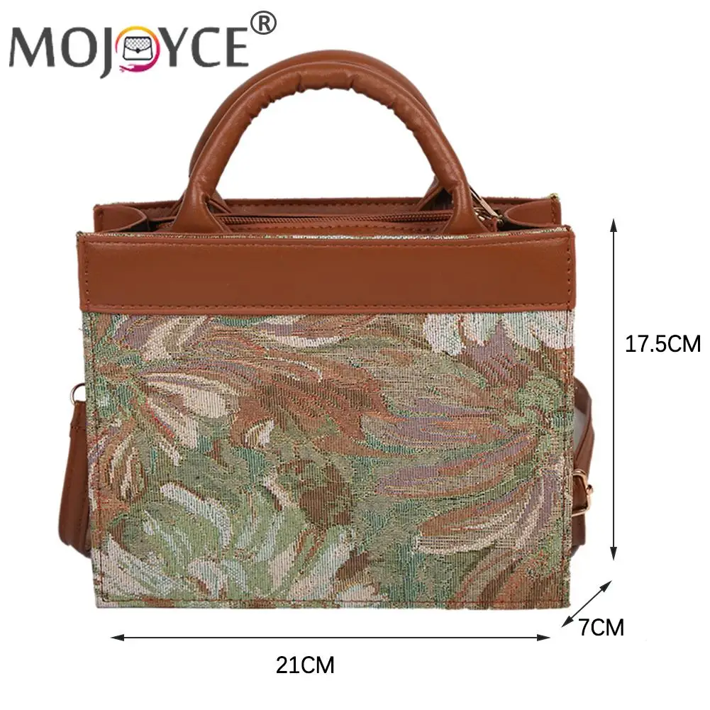 

Fashion Women Plaid Oil Printing Shoulder Crossbody Bag Portable Jacquard Canvas Patchwork PU Leather Splicing Messenger Handbag