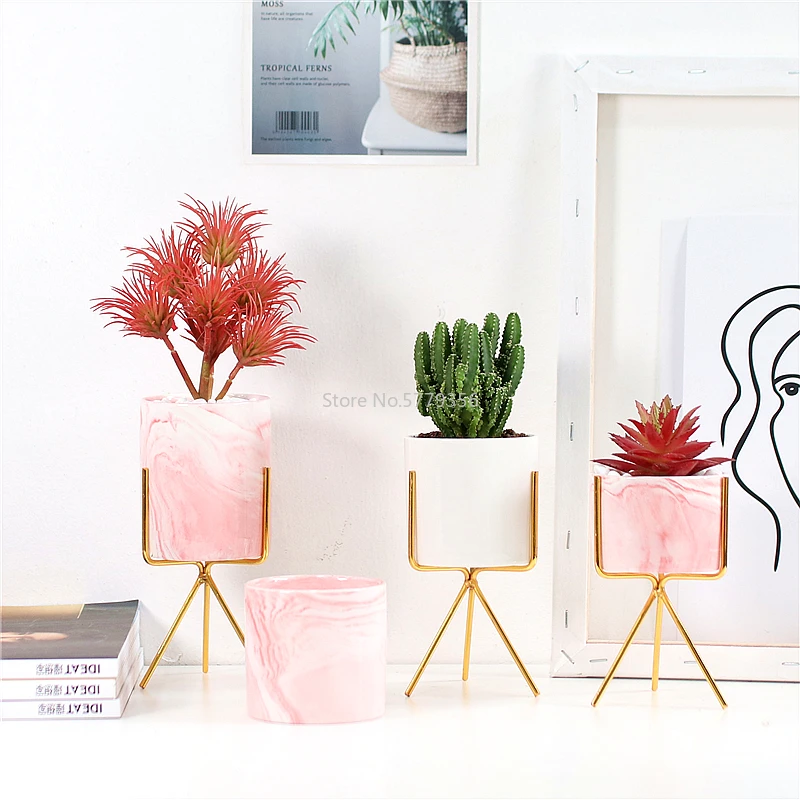 Nordic Керамика Железный искусства Мрамор ваза узор розового золота зеленый