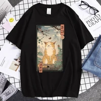 summer cool print t shirt street funny short sleeved top japanese cat anime samurai sword t shirt female rock t shirt