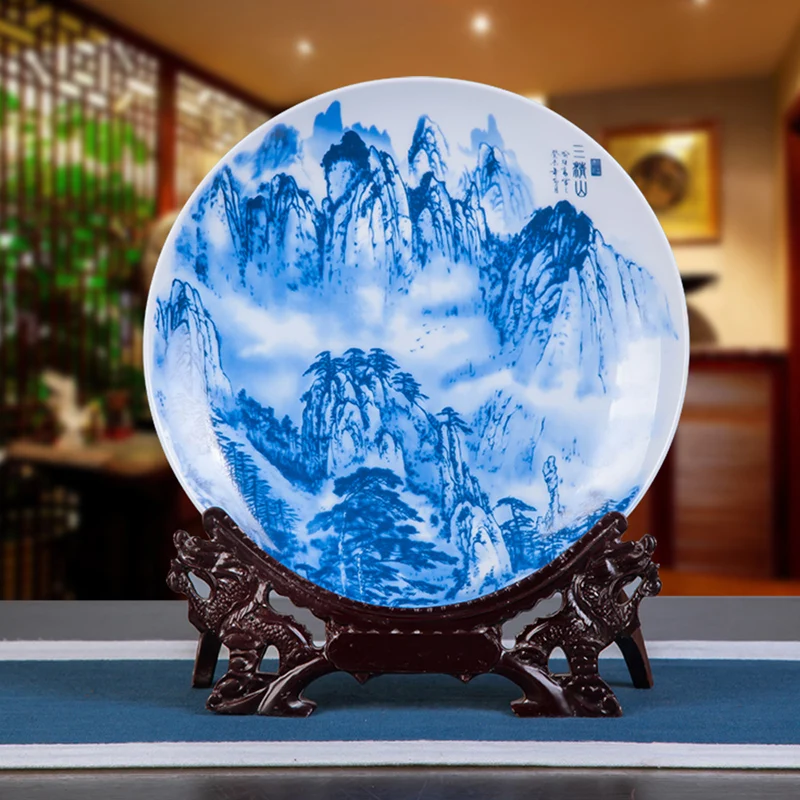 Сине белая фарфоровая подвесная тарелка Jingdezhen для украшения дома|Миски и