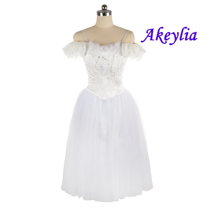 Romantic Ballet tutu Dress Professional La Sylphide Ballerina No elastic jacquard Women White Fairy Ballet Long dress JNBL92