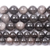 natural silver color obsidian stone round gemstone beads for diy jewelry making bracelets accessories