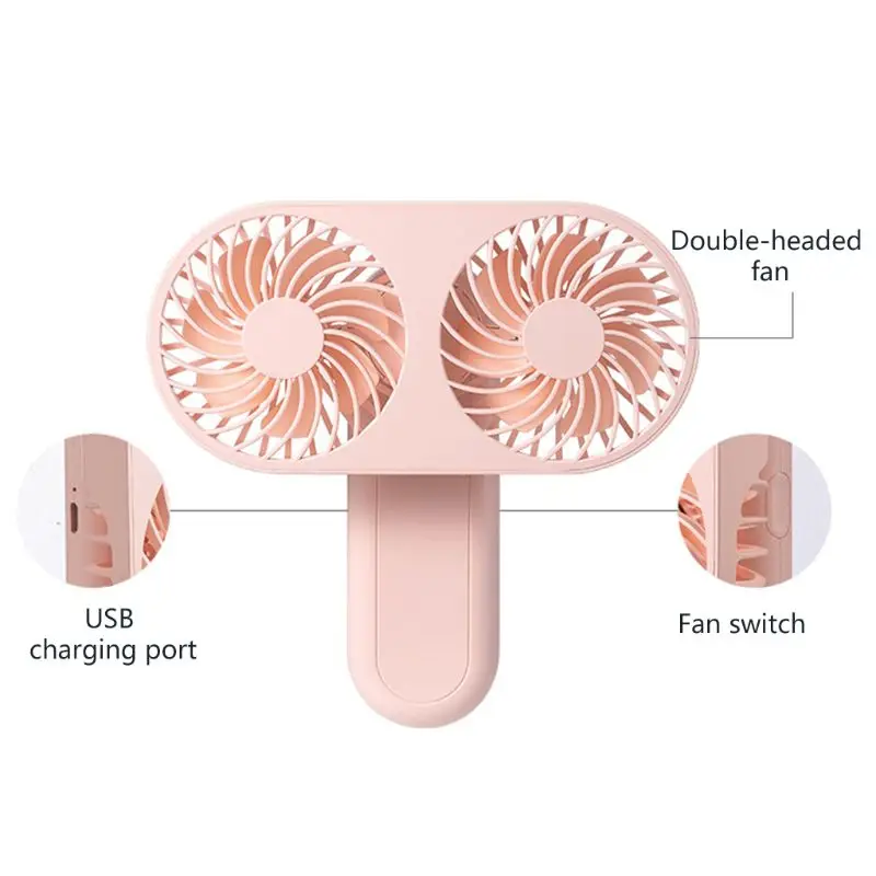 

3 Speed Adjustable Mini Handheld Fan Portable USB Rechargeable Dual Head Cooling Fan Desktop Air Cooler