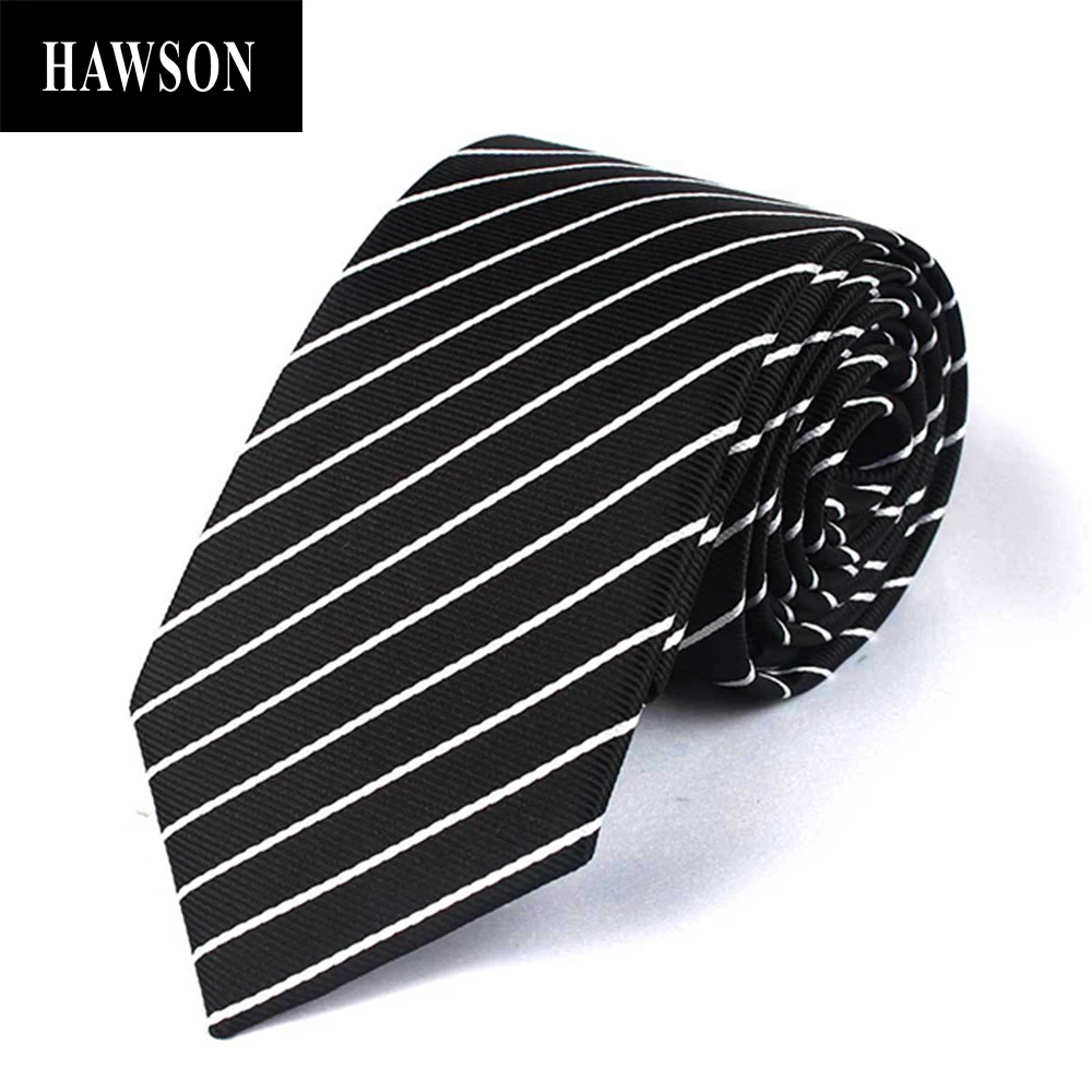 

HAWSON Men's Necktie Thin White Black Striped Tie with Polyester in Gift Box, Gift for A Man, Mens Accessory