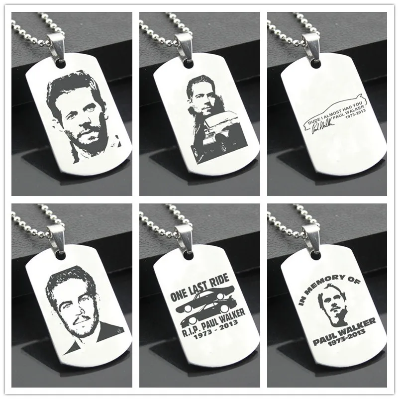 

PAUL WALKER PW01 Classic Stainless Steel Fashion Keychain Engraving Tags steel army card pendant for necklace