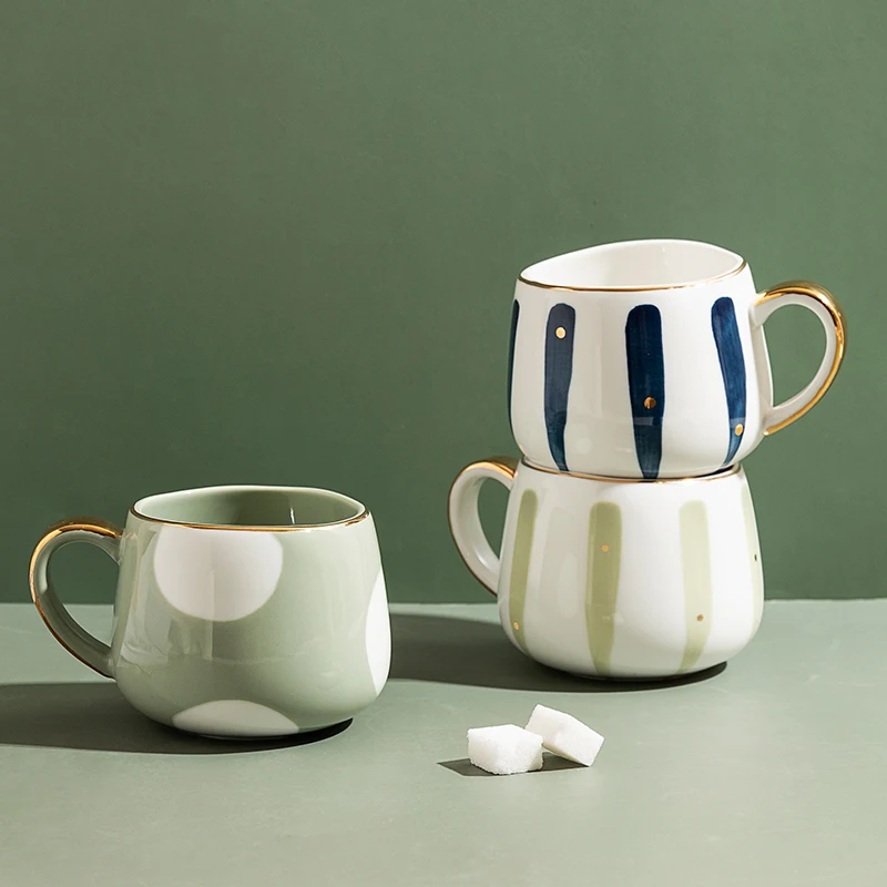 

mug 370ml Nordic Creative Ceramic Coffee Cup Home Water Milk Mark Mug Gold Inlaid Couple Cup Holiday Birthday Gift caneca