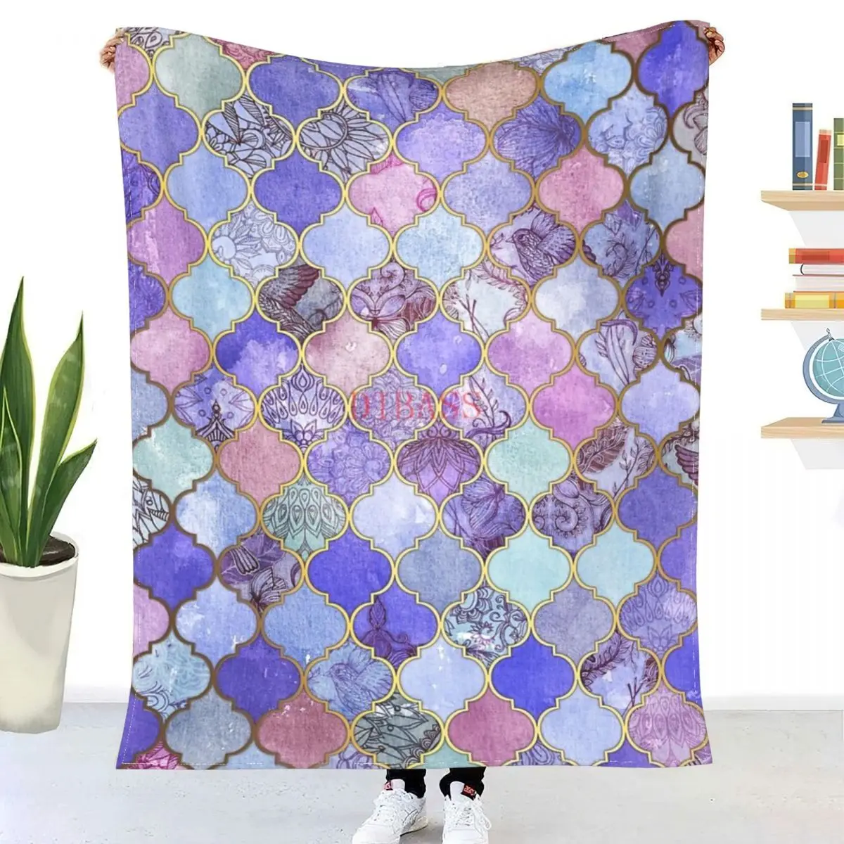 

Royal Purple, Mauve Indigo Decorative Moroccan Tile Pattern 3D Printed Flannel Throw Blanket Bedspread Sofa blankets